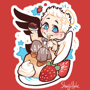 Good Omens Cake Keychains